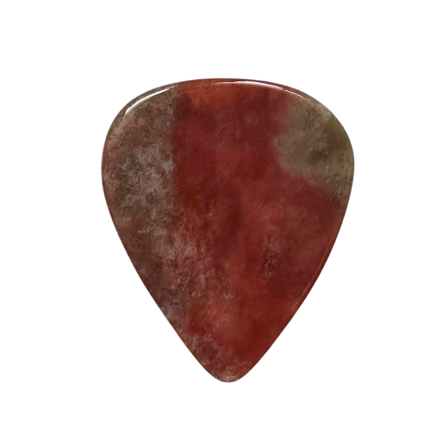 light red with green spot stone guitar pick