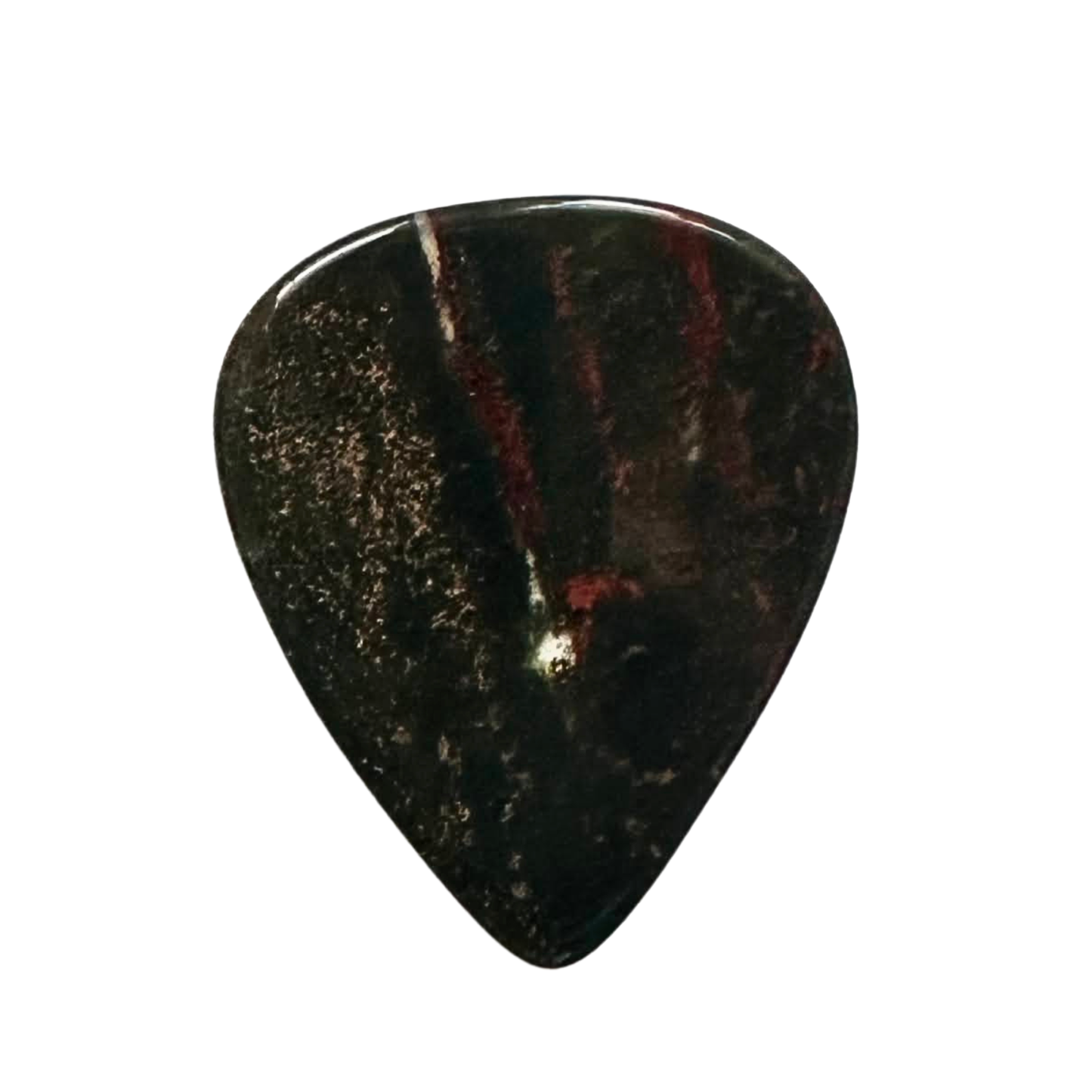 Dark green and red handmade stone guitar pick
