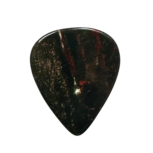 Dark green and red handmade stone guitar pick