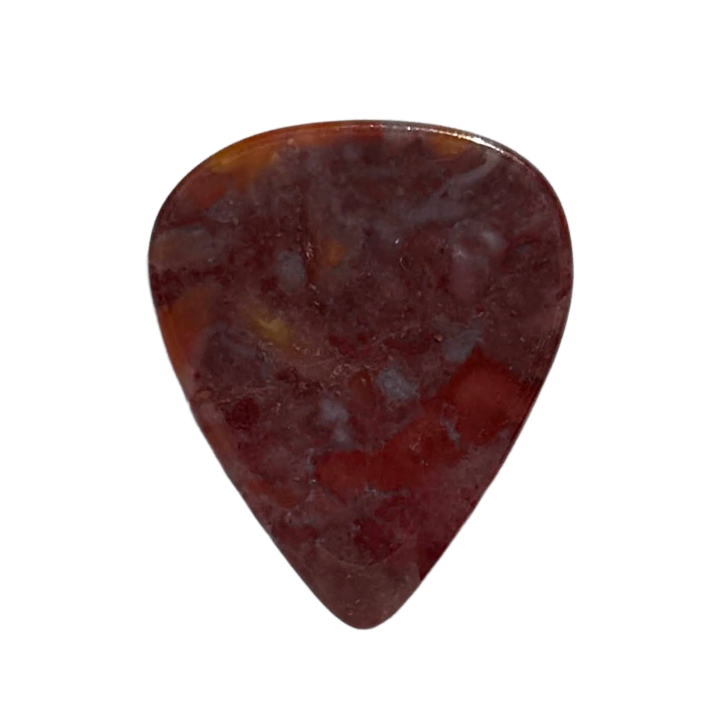 red and white swirled handmade stone guitar pick