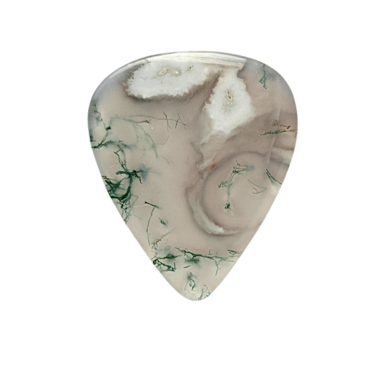 handmade clear with green green moss agate stone guitar pick