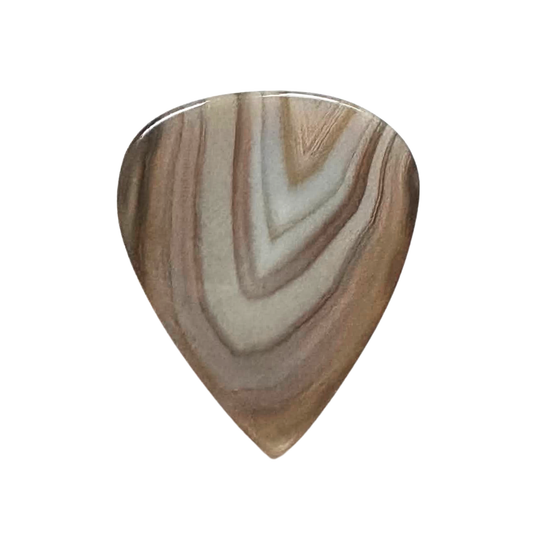 beige, white arrow striped stone guitar pick