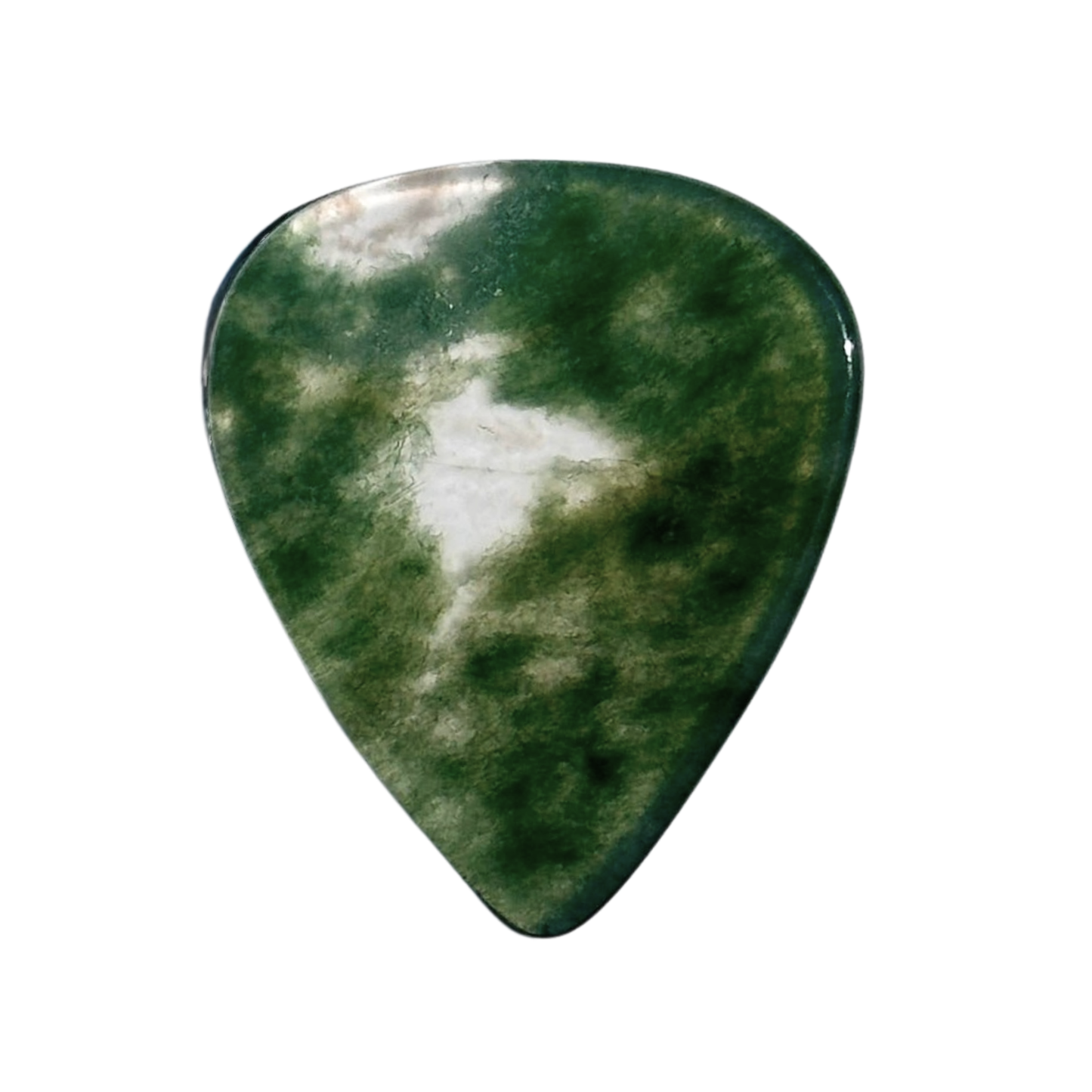 green and clear stone guitar pick