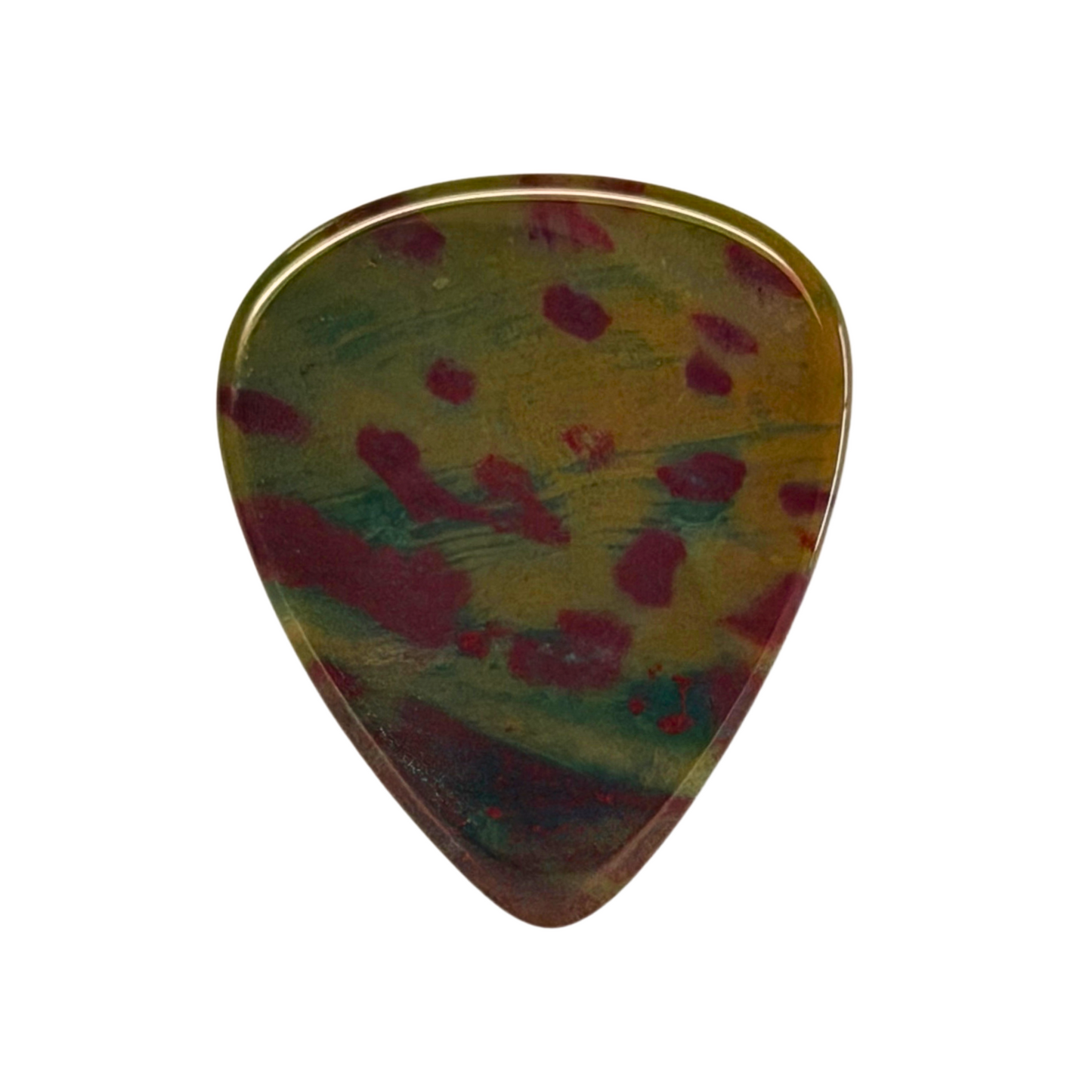 green with red dots handmade stone guitar pick