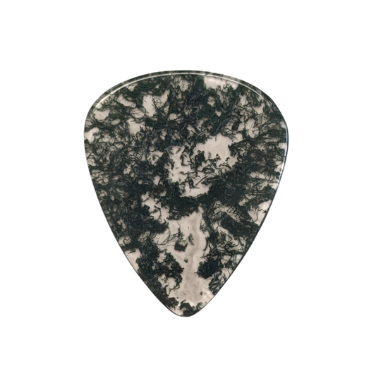 moss in clear handmade stone guitar pick