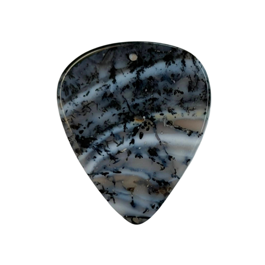 white and black spotted handmade stone guitar pick necklace pendant
