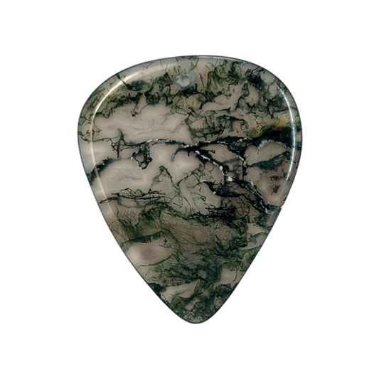 clear and green moss stone guitar pick pendant