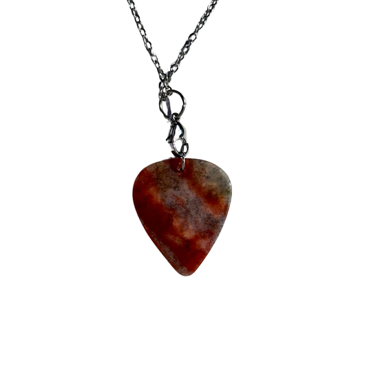 bloodstone jasper stone guitar pick necklace