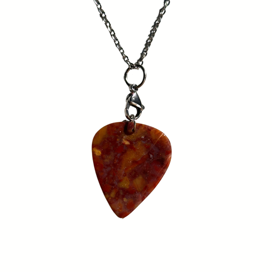red and orange handmade guitar pick necklace