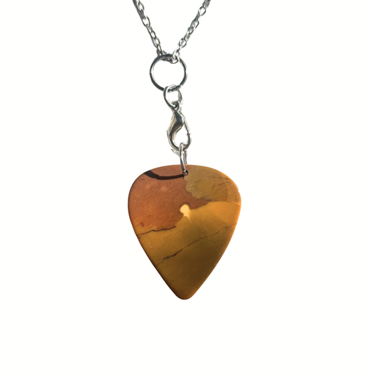 brown toned handmade stone guitar pick necklace