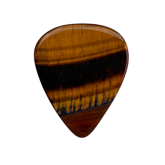 gold and black striped Tiger's Eye handmade stone guitar pick