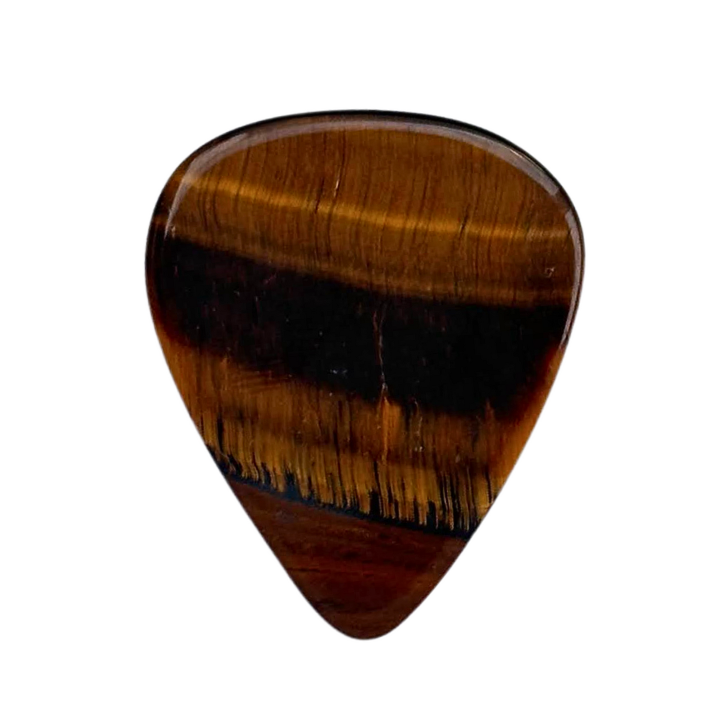 gold and black striped Tiger's Eye handmade stone guitar pick