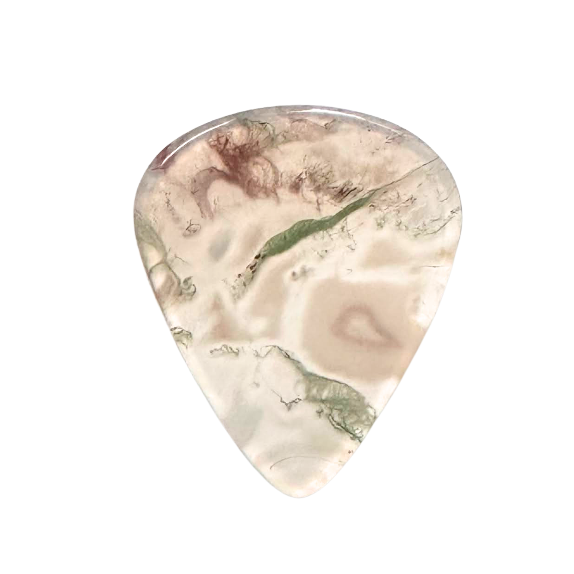 clear with green moss colored stone guitar pick