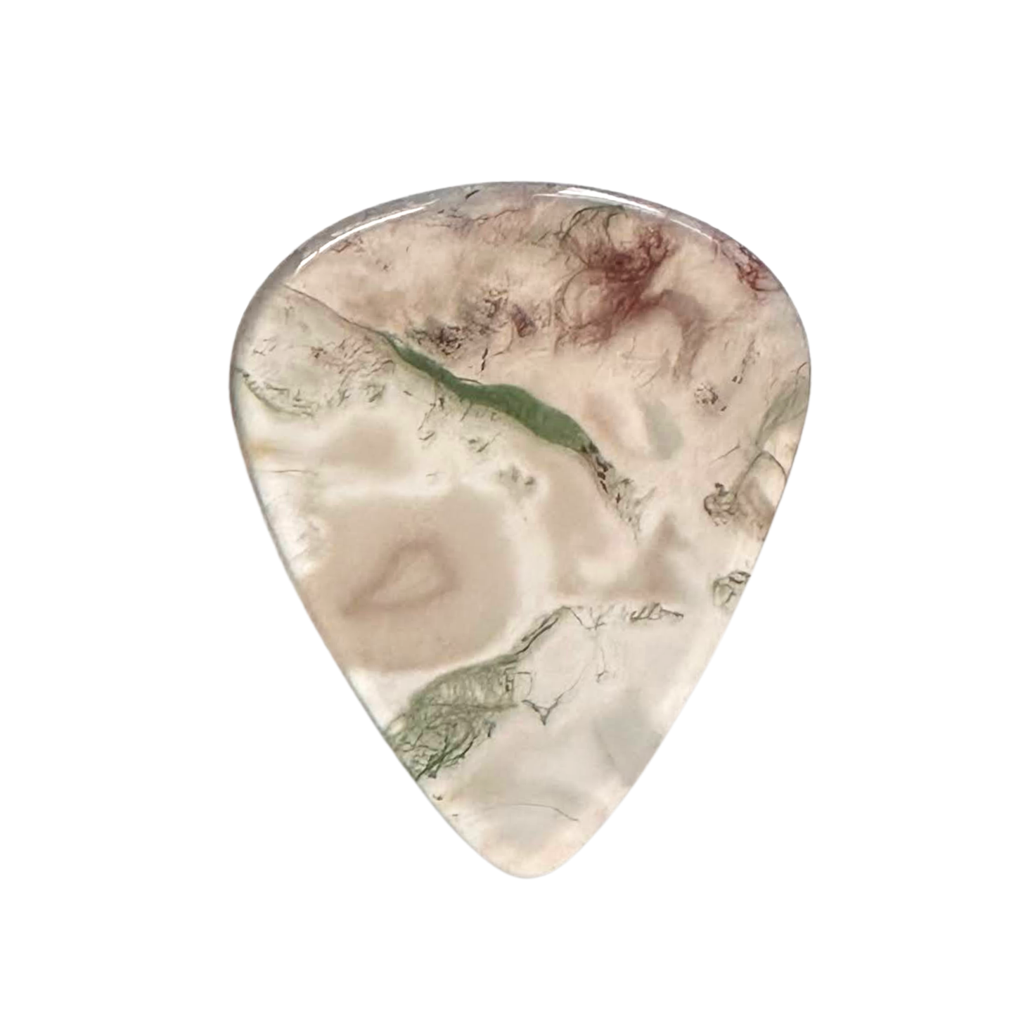 clear with green moss colored stone guitar pick