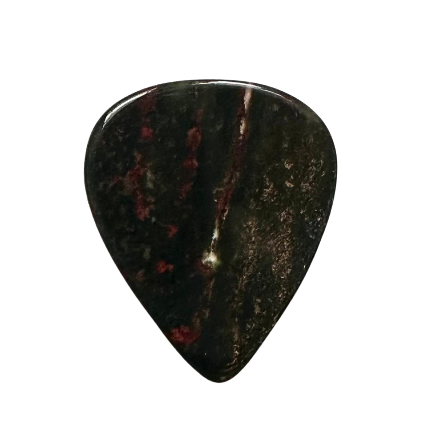 Dark green and red handmade stone guitar pick