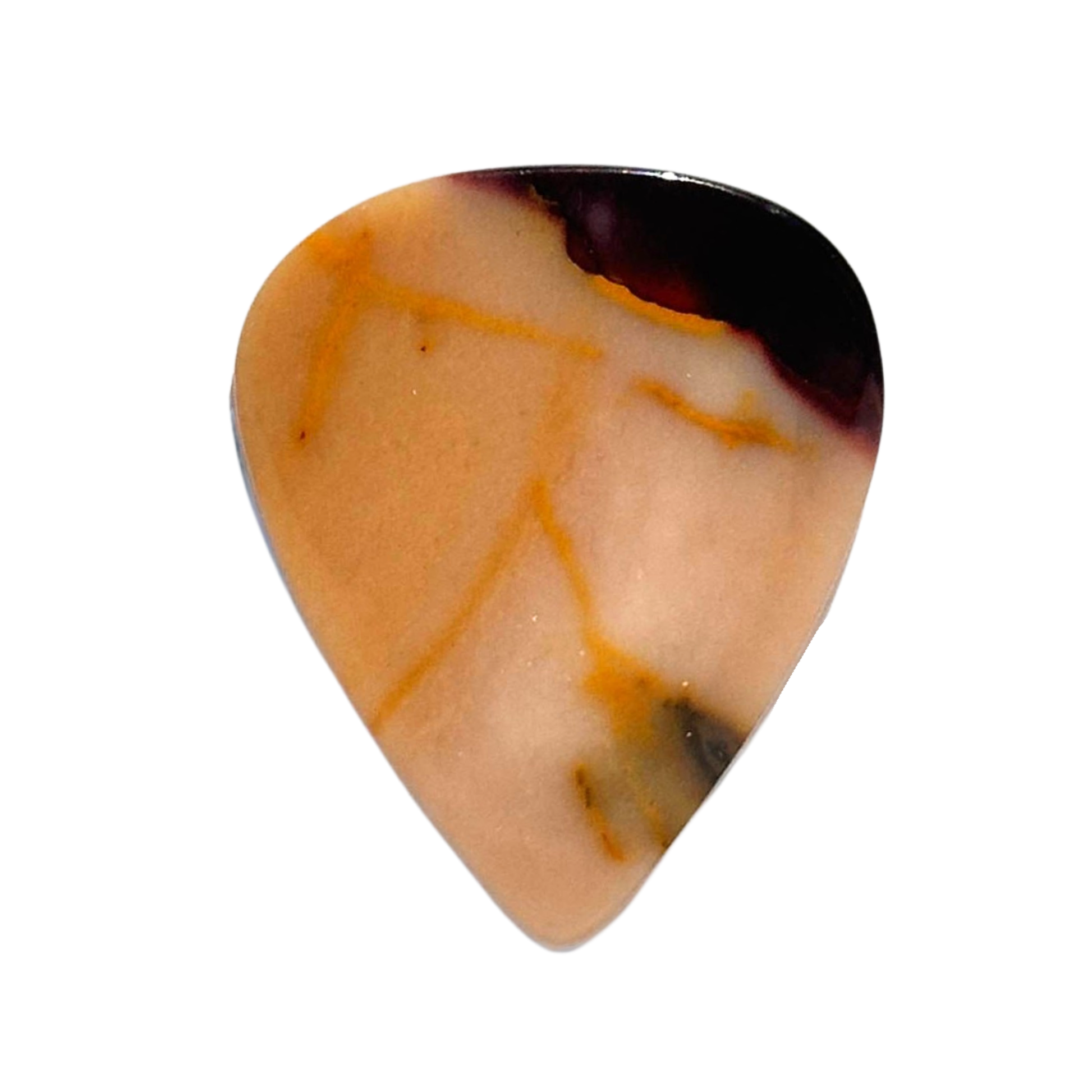 orange tan stone guitar pick with red accent
