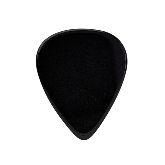 black stone guitar pick centered on a plain white background.