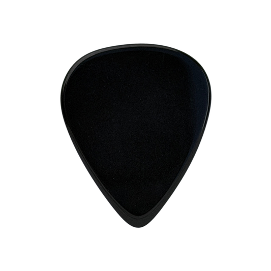 black stone guitar pick centered on a plain white background.