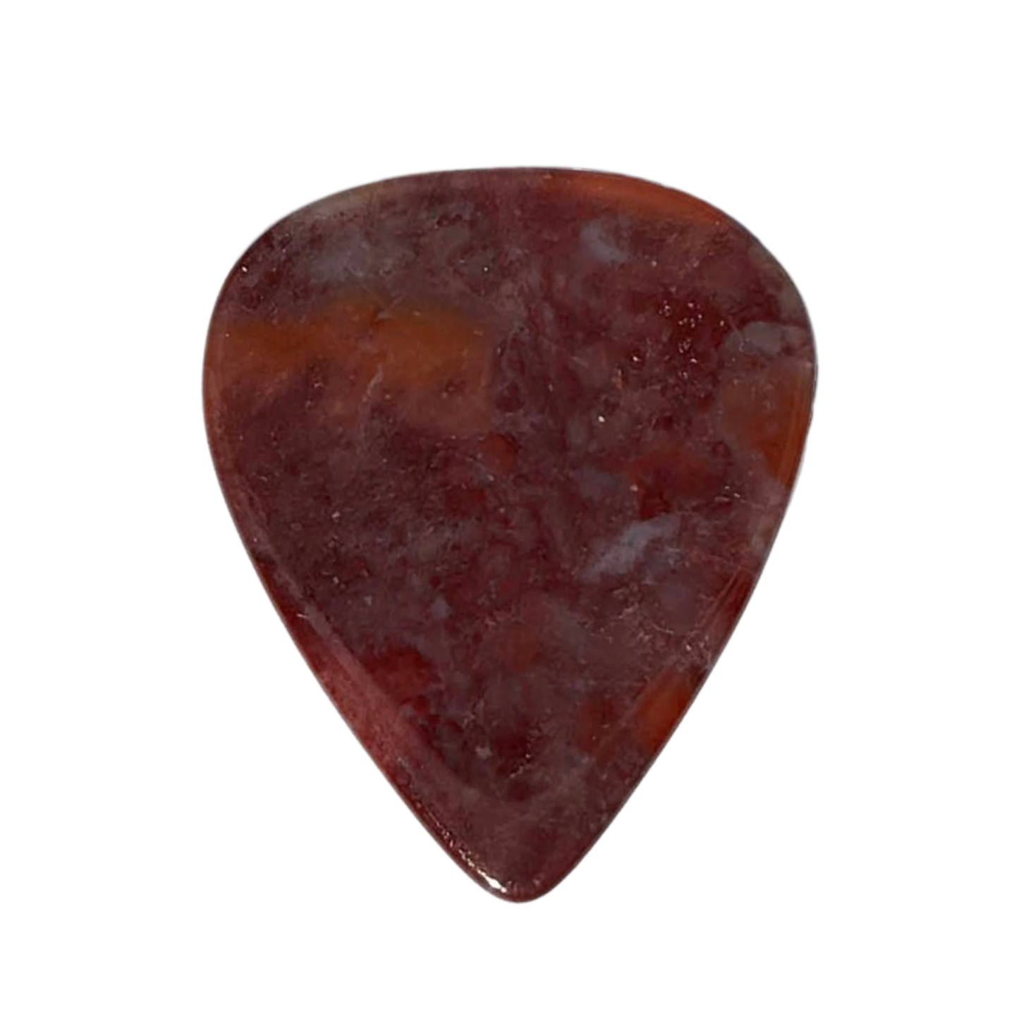 red and white swirled handmade stone guitar pick