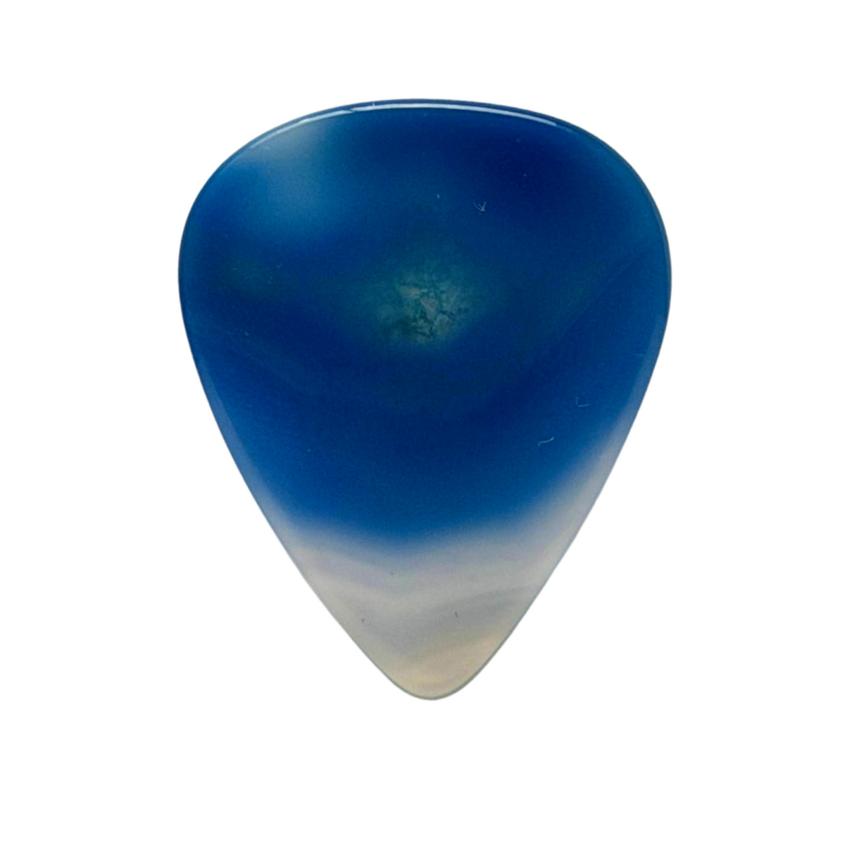 handmade blue designer stone guitar pick with white tip