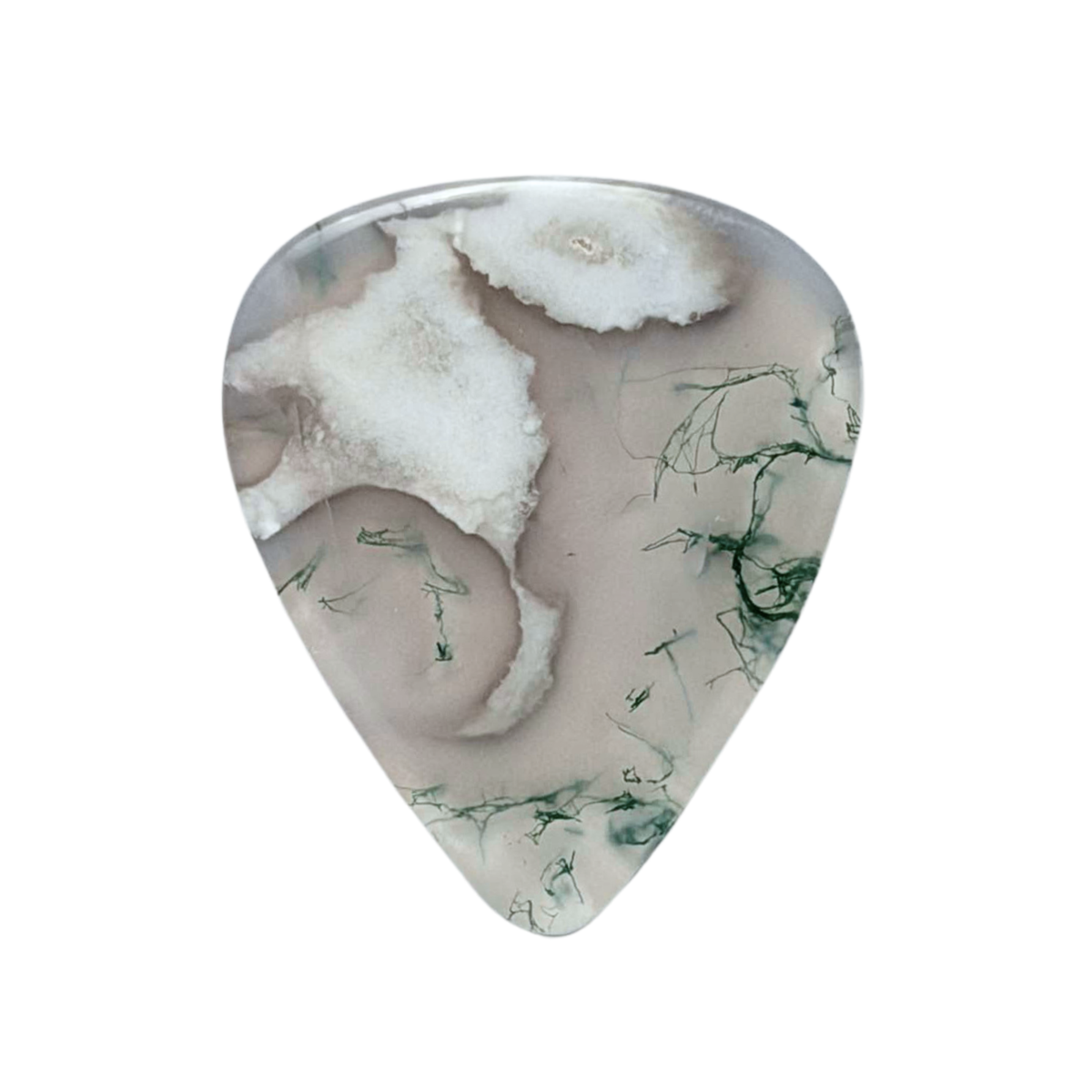 handmade clear with green green moss agate stone guitar pick