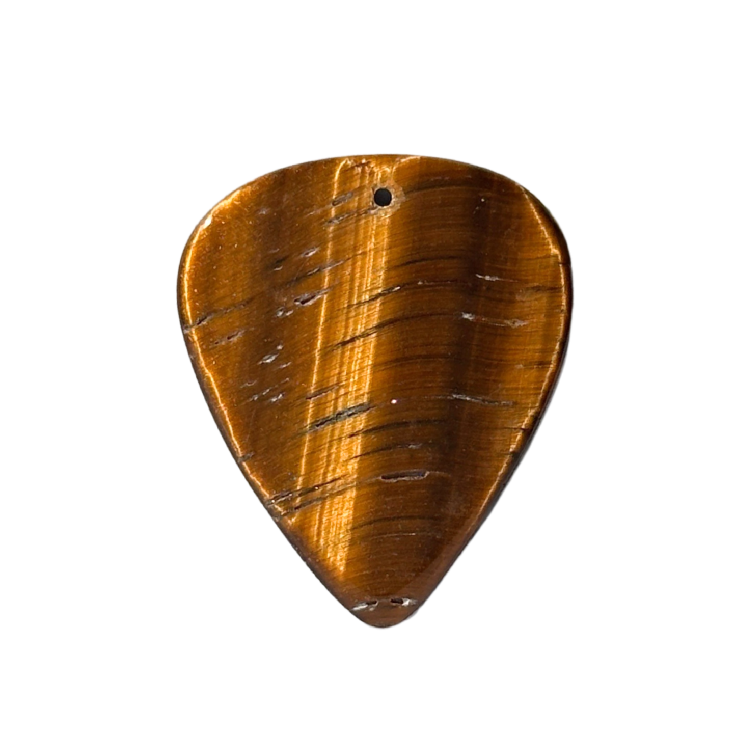 gold colored with horizontal lines stone guitar pick pendant.