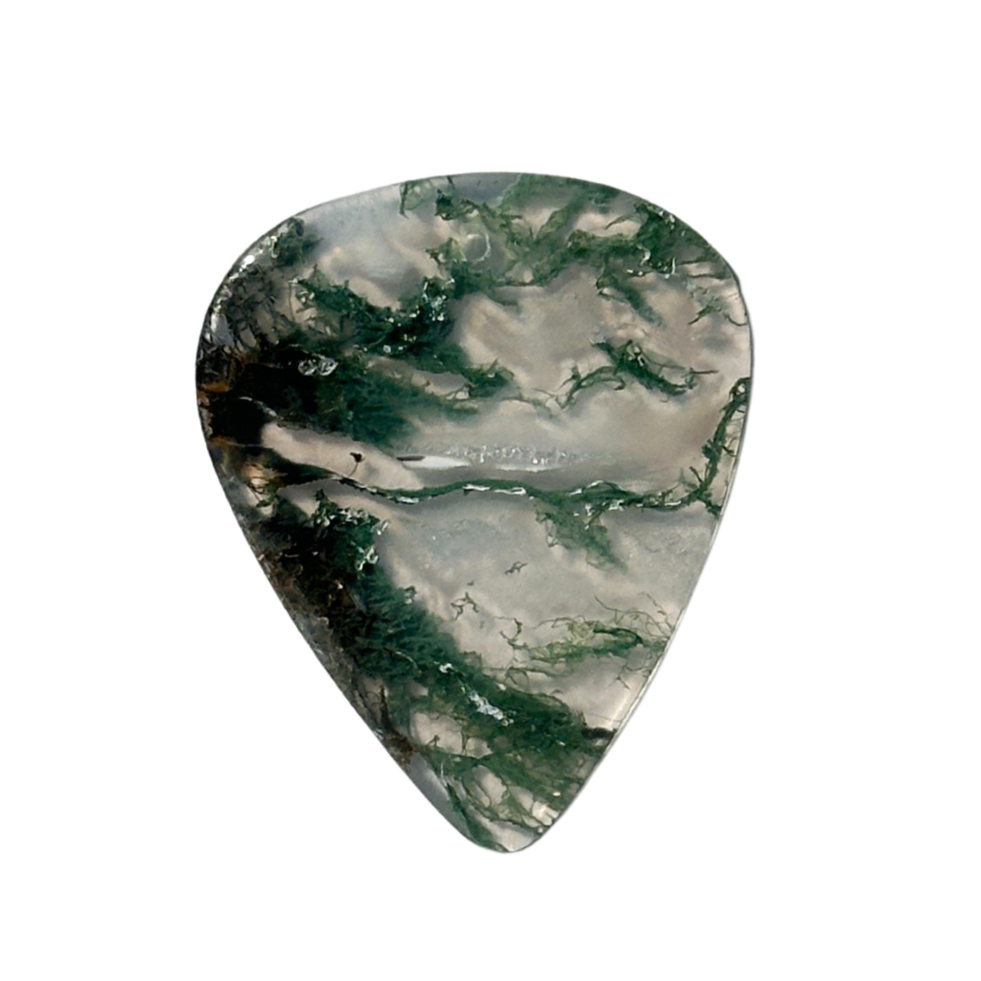 green moss and clear stone guitar pick pendant