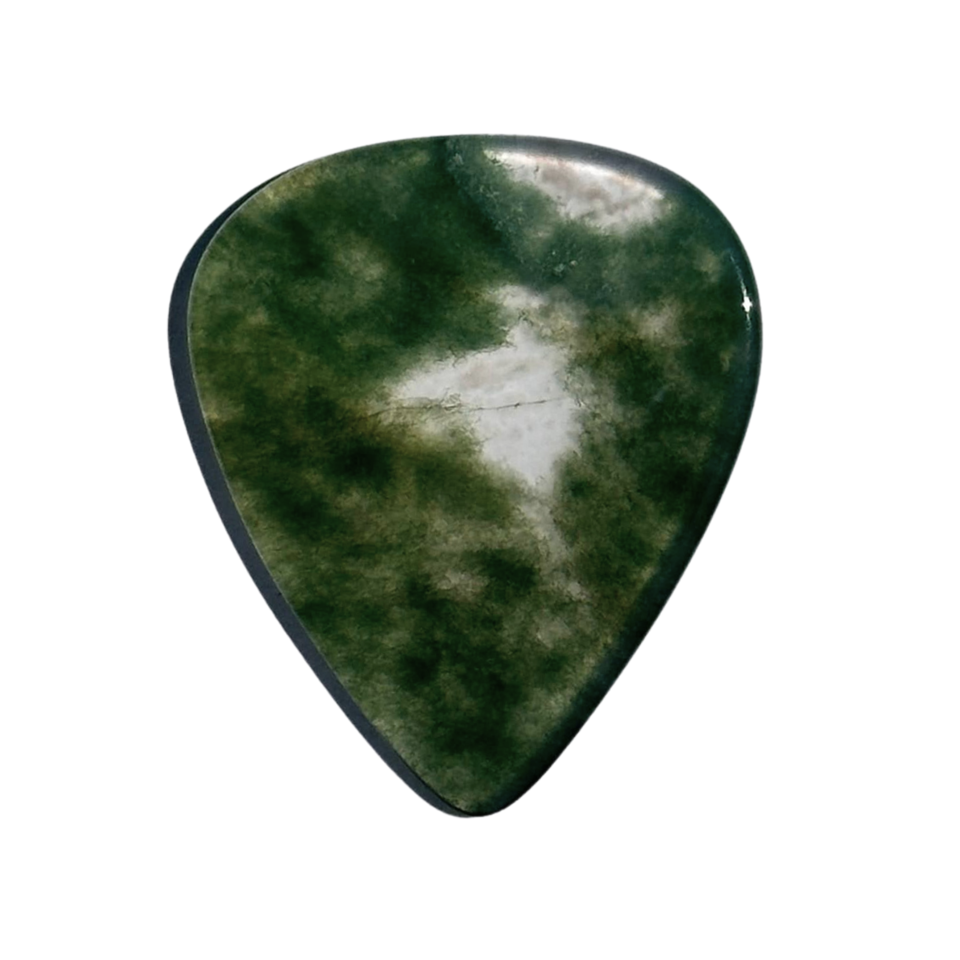green and clear stone guitar pick