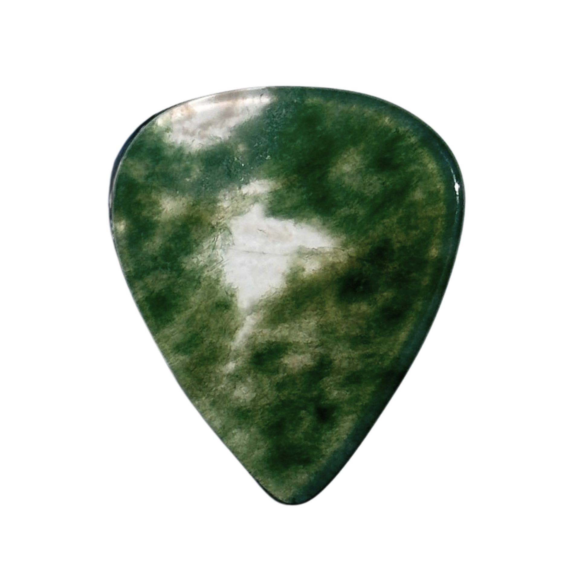 green and clear stone guitar pick