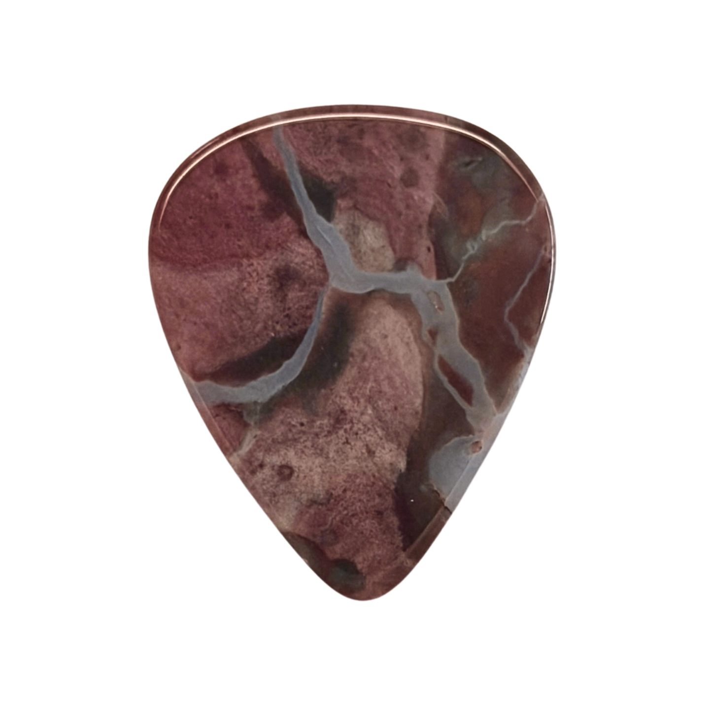 pink colored with gray purple lines handmade stone guitar pick