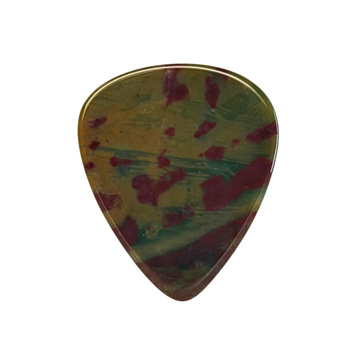 green with red dots handmade stone guitar pick
