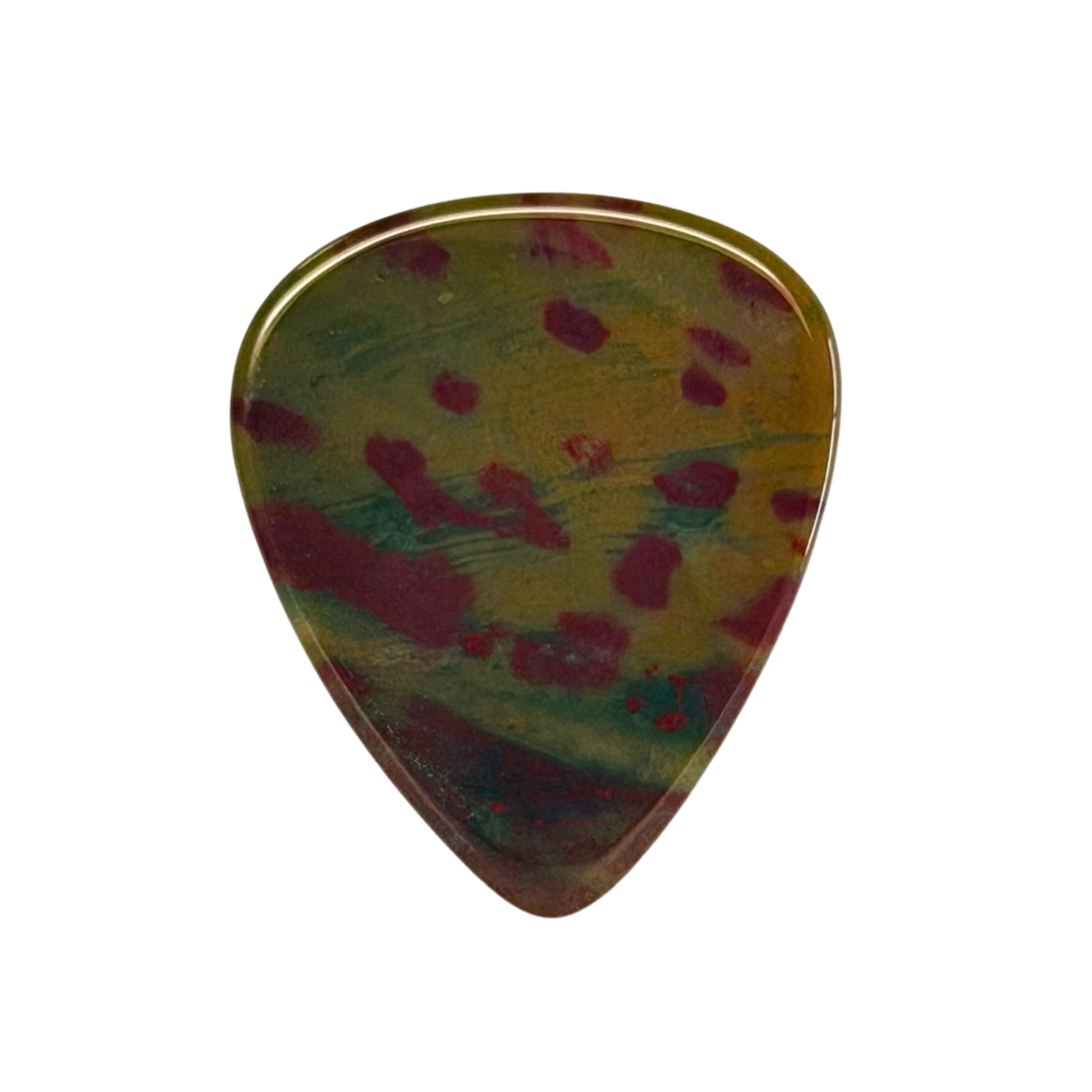 green with red dots handmade stone guitar pick