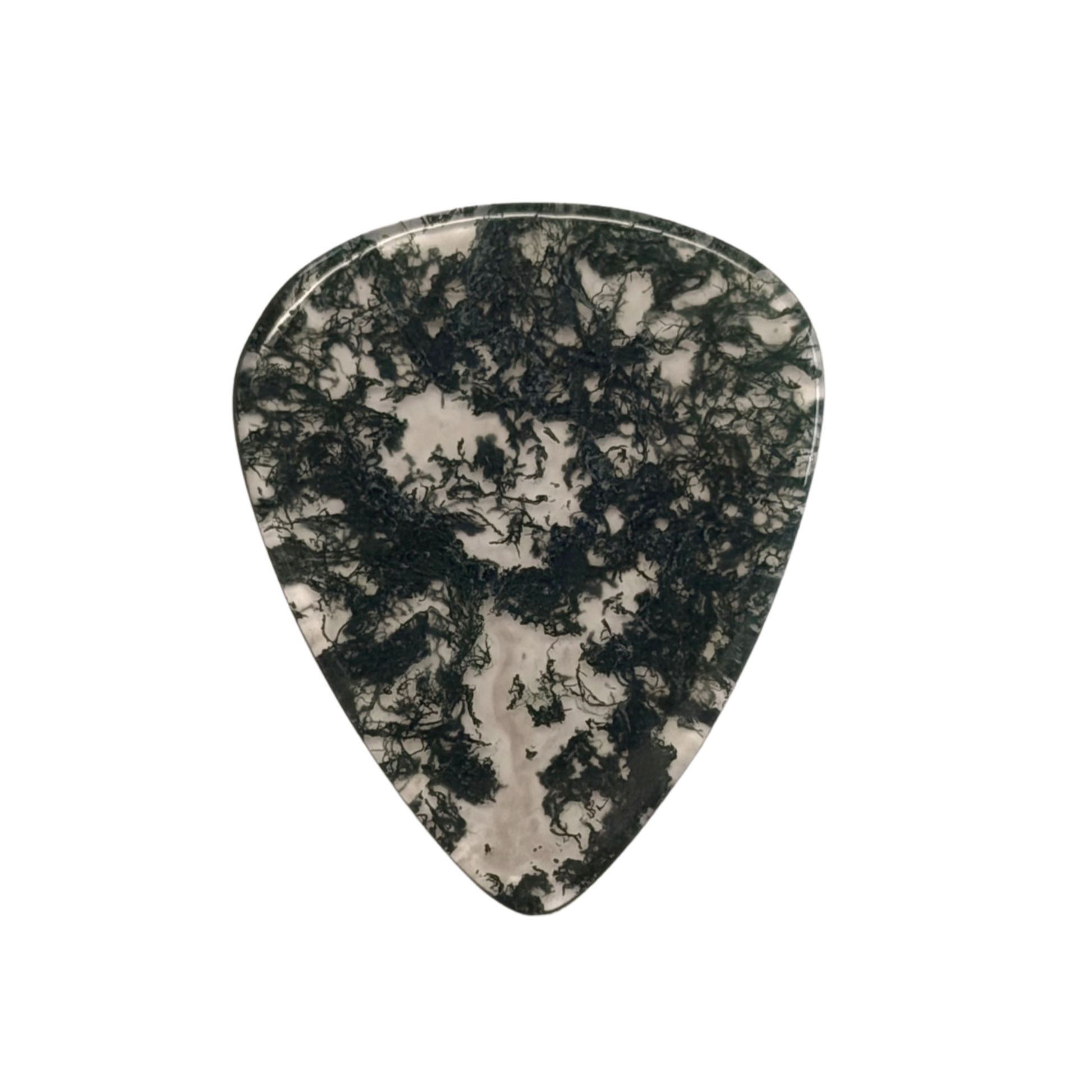 moss in clear handmade stone guitar pick
