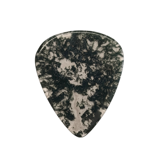 moss in clear handmade stone guitar pick