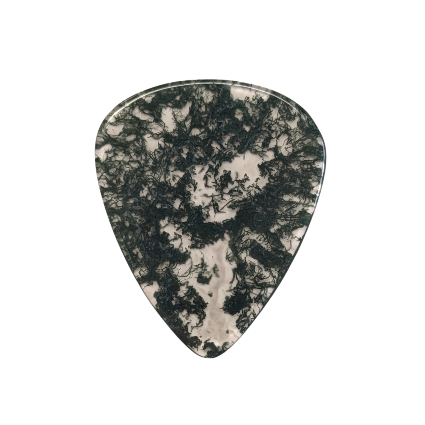moss in clear handmade stone guitar pick