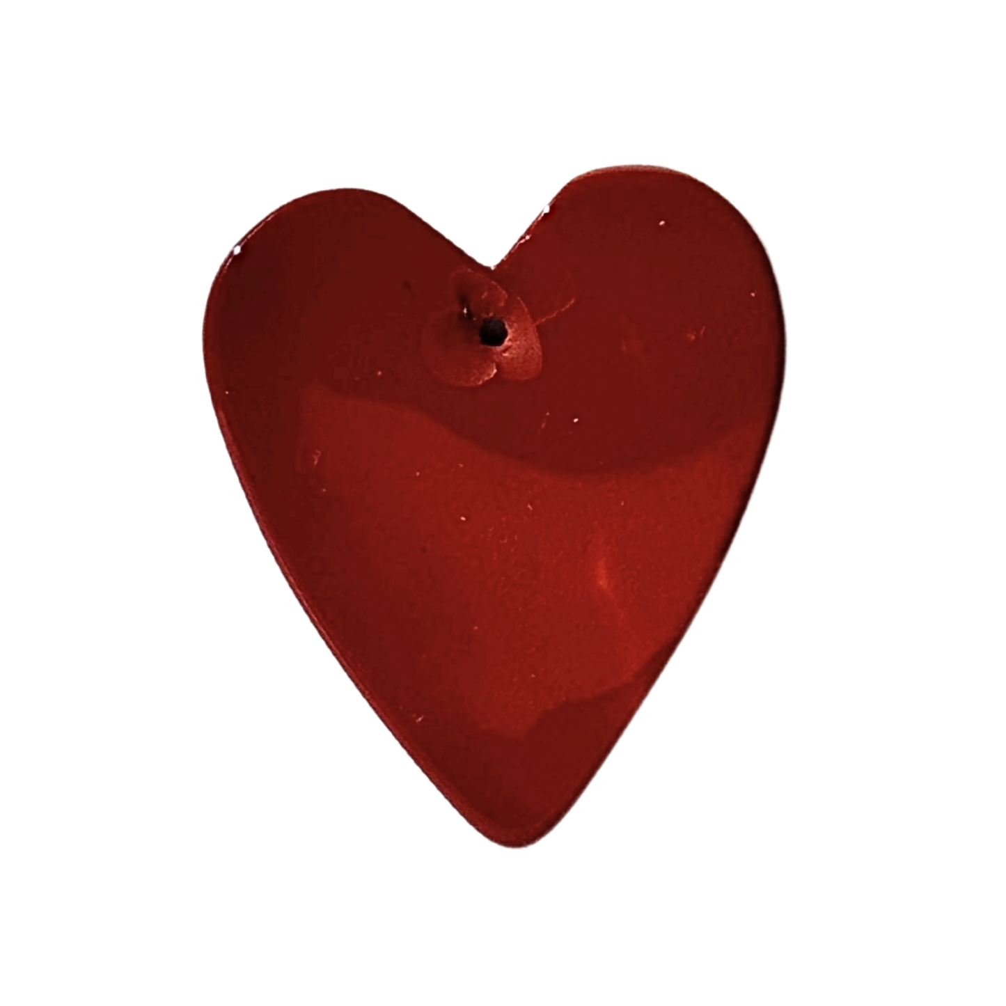 Red heart shaped stone guitar pick with light variation