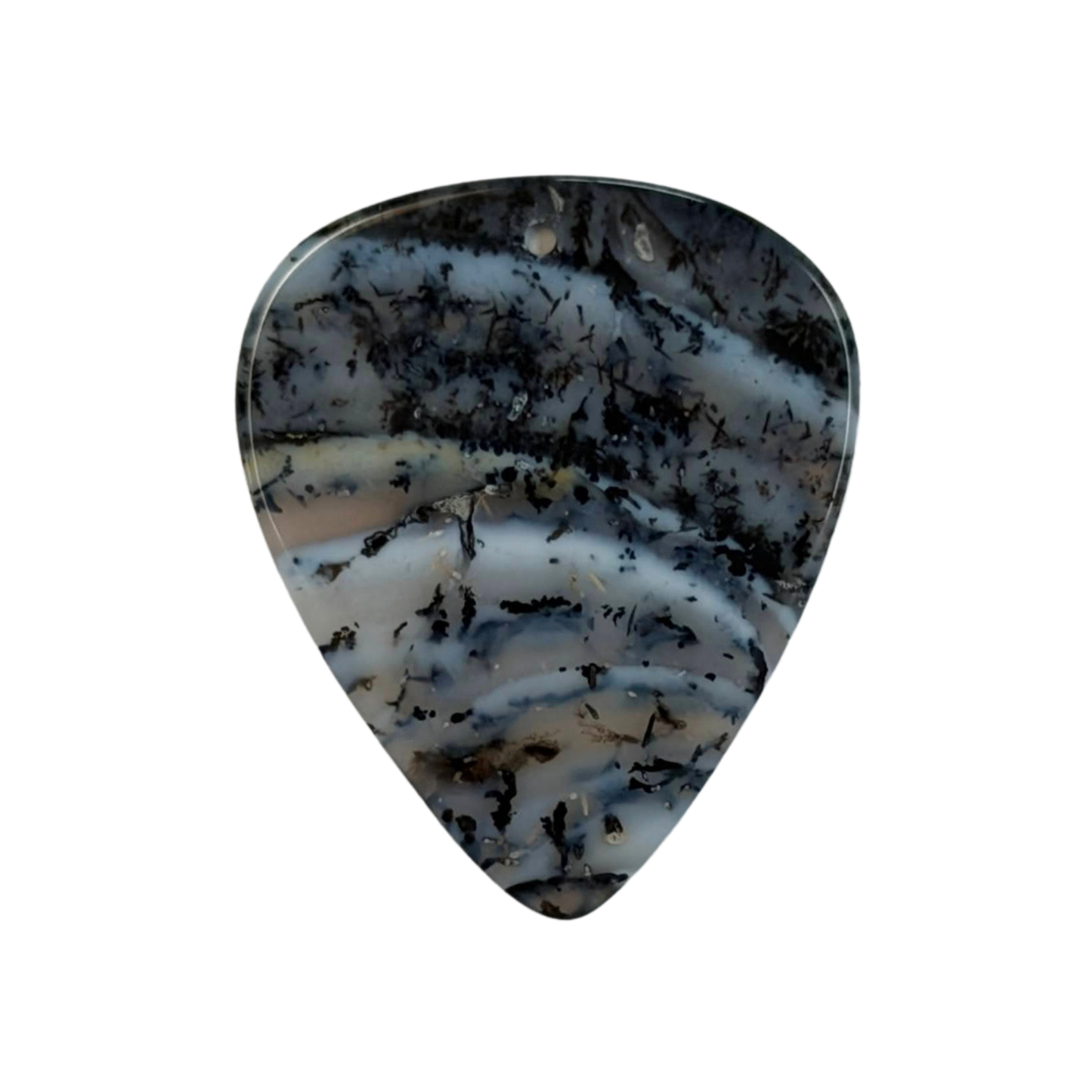 white and black spotted handmade stone guitar pick necklace pendant