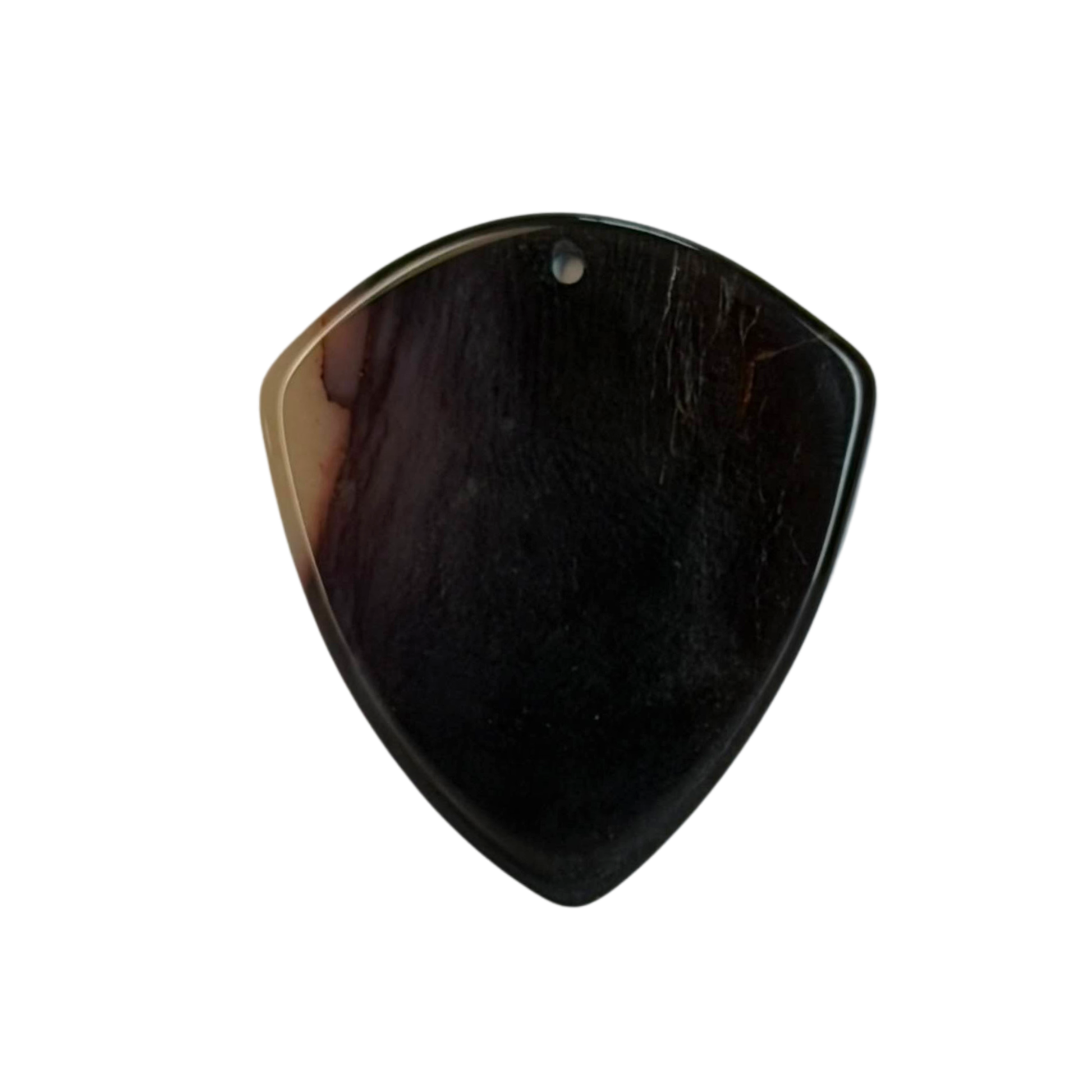 A single teardrop-shaped glossy black pendant or charm with a small hole at the top, shown on a plain white background.