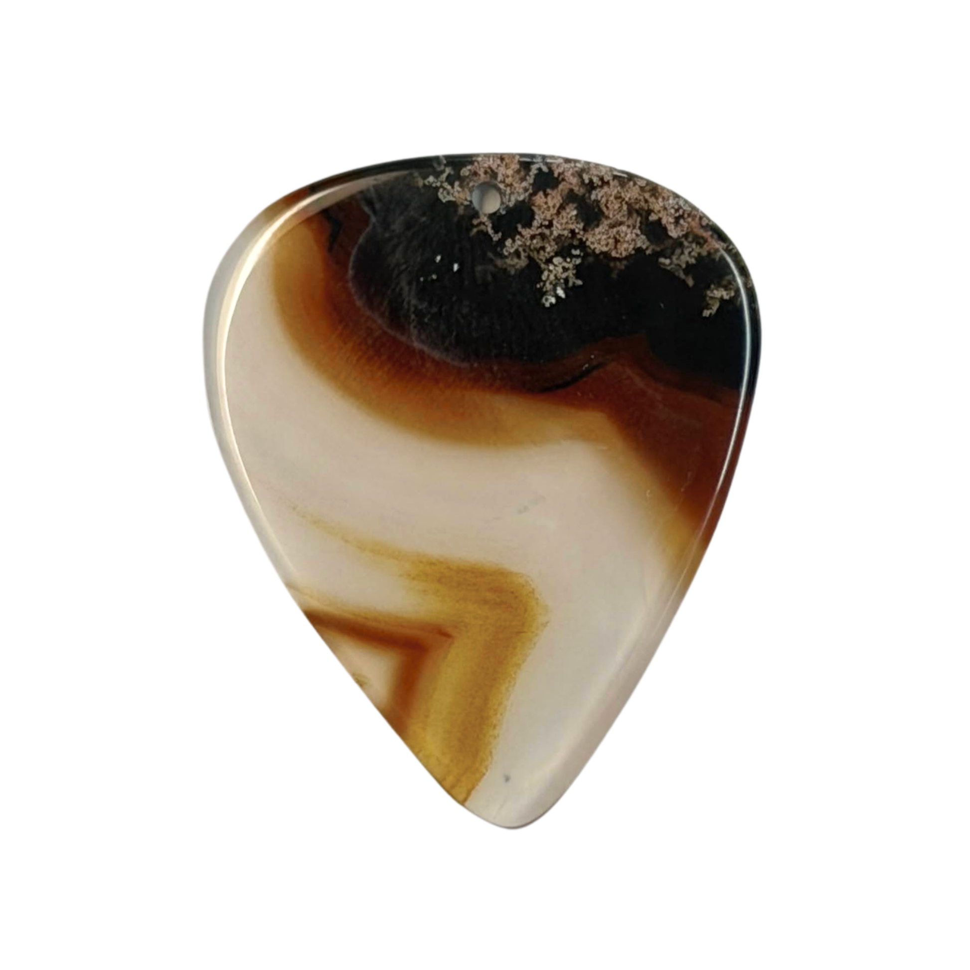 clear and brown with black handmade stone guitar pick necklace pendant