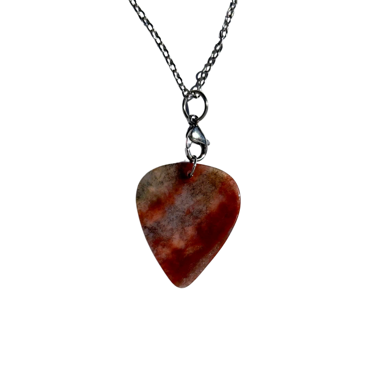 bloodstone jasper stone guitar pick necklace