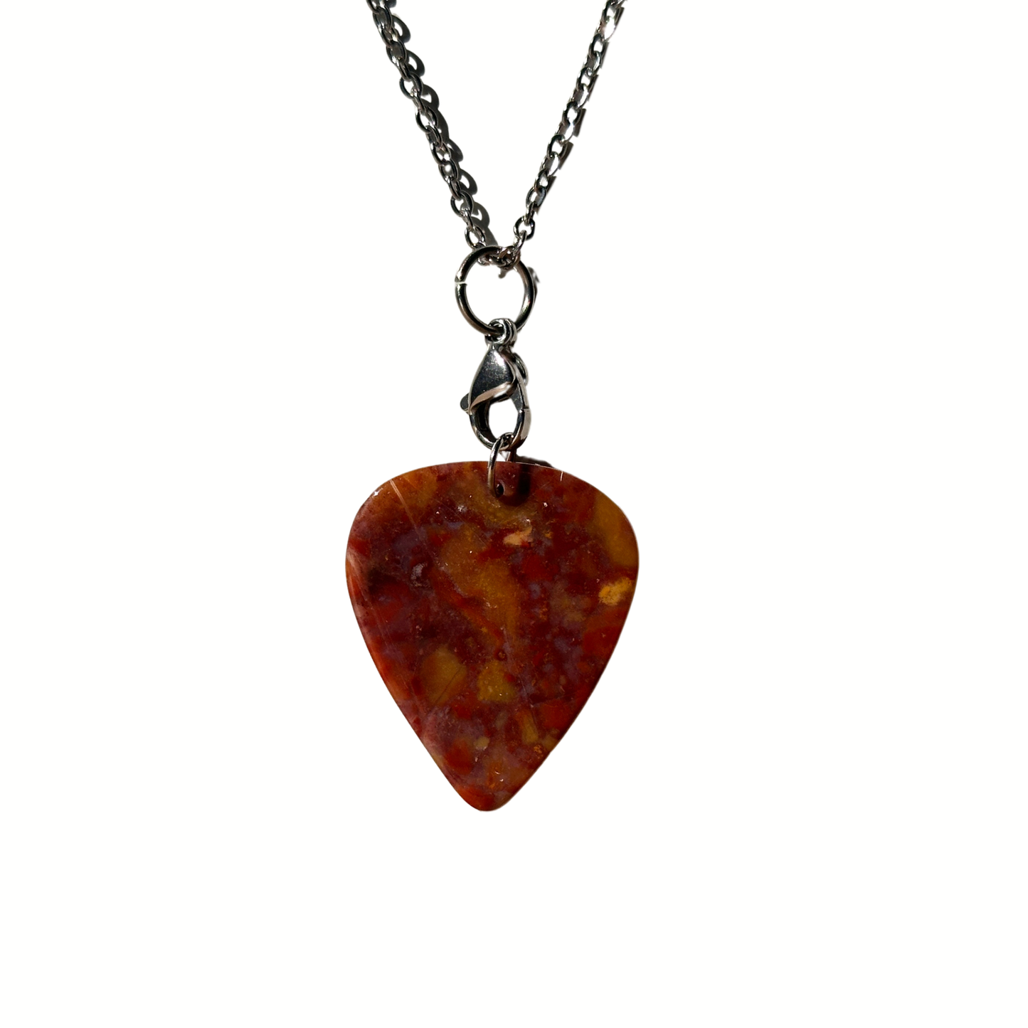 red and orange handmade guitar pick necklace